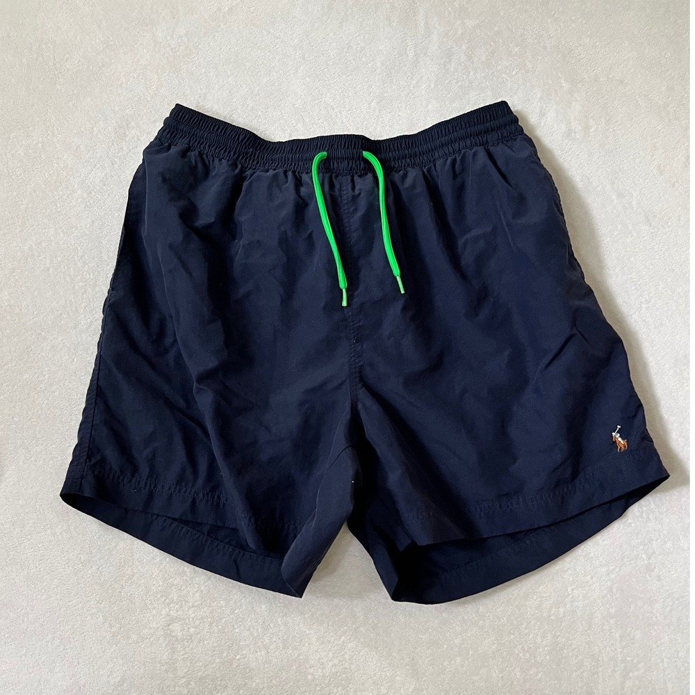 Polo Ralph Lauren Swim Trunks Navy Blue Neon Green Mesh Lined XL